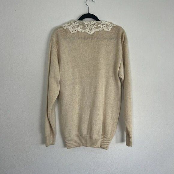 Fashion Crossroads knit Cardigan Sweater Vintage Button Down Cream Lace Collar - Picture 2 of 10